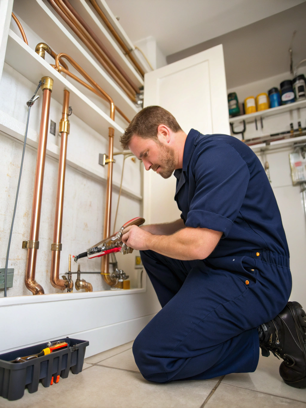 Plumber performing a high-precision pipe inspection with digital tools